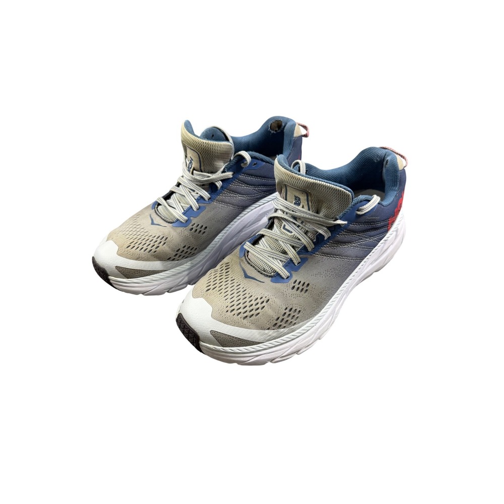 Hoka One One Clifton 6 Blue Grey Red Running Shoes 1102873 Womens 8.5
